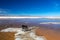 Landscape of incredibly white salt flat Salar de Uyuni, amid the Andes in southwest Bolivia, South America