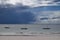 Landscape at Indian ocean, Sailboats on water, big clouds before storm
