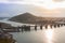 Landscape of inuyama city view with mountain and kiso river at s