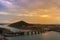 Landscape of inuyama city view with mountain and kiso river at s