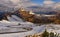 Landscape from Italian Alps with colorful slopes and curved road