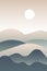 Landscape with Japanese wave. Beige, green gray and white. Mountains and hills. Sandy dunes. Graphic design. Nature and ecology.