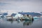 Landscape of Jokulsarlon, most famous glacier lagoon in the world, aerial shot