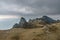 Landscape of Karadag Reserve in spring. View of rocks of ridge Karagach. Crimea