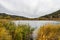 Landscape of karstic cliffs in large lagoon of Tobar in Beteta, Cuenca, Serrania de Cuenca. Castilla la Mancha, Spain