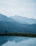 Landscape with lake against mountains