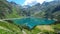 Landscape of the Lake Barbellino an alpine artificial lake. Italian Alps. Italy