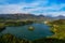 Landscape of Lake Bled region Slovenia from Mala Osojnica hill