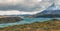Landscape with lake Lago del Pehoe in Torres del Paine national park, Patagonia, Chile