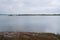 Landscape in lake reservoir dam of Alqueva with trees in Alentejo, Portugal