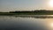 Landscape on the lake, water lilies and reeds, reflections in the water