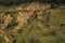 Landscape with landslides, vegetation and trees