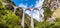 Landscape with Landwasser Viaduct in summer, Filisur, Switzerland. Panoramic view of high railroad bridge and red train