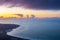 Landscape of Lanzarote coastline at sunset