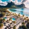 Landscape with Le Morne beach and mountain, Mauritius island, Africa. Generative AI