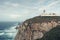 Landscape, lighthouse Cape Roca on a steep rock on the shores