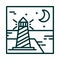 Landscape lighthouse ocean moon night sky cartoon line icon style