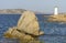 Landscape with lighthouse and rocks near Palau Sardinia, Italy