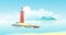 Landscape with lighthouse vector illustration, cartoon natural peaceful scenery, lighthouse on scenic rock island and