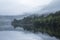 Landscape of Llyn Crafnant during foggy Autumn morning in Snowdonia National Park