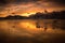 Landscape of Lofoten archipelago in Norway in winter time, , Ramberg beach sunset