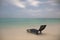 Landscape of lonely sunbed on the beach