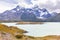Landscape of `Los Cuernos` The Horns in English and NordenskjÃ¶ld Lake - Torres del Paine National Park