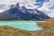Landscape of `Los Cuernos` The Horns in English and NordenskjÃ¶ld Lake - Torres del Paine National Park