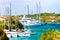 Landscape with Luxury yachts in marina of Porto Cervo Italy