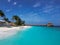 Landscape of Maldives Resort restaurant in the lagoon water.