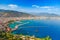 Landscape with marina and Kizil Kule tower in Alanya peninsula, Antalya district, Turkey, Asia. Famous tourist destination with