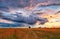 Landscape of meadow sunset, countryside