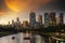 Landscape of Melbourne City over Maribyrnong River