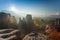 Landscape of Meteora mountains and monastery