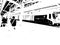 Landscape of Metro Station and City Passengers Black and white illustrations