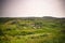 Landscape with the military bunkers in the middle of a rural fields, , Albania