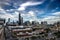 Landscape of modern skyscrapers in Chicago under a cloudy sky in the US