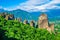 Landscape with monasteries and rock formations in Meteora