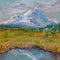 Landscape with montane and lake for good interior design drawing by pastel