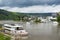 Landscape with Mosel river and ferry ships, Traben-Trarbach, Germany