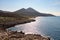 Landscape with mountain of Agios Nikolaos near Pylos, Greece with a sea in backlight