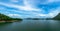 Landscape of mountain with beautiful blue sky and white clouds at Kaeng Krachan dam in Thailand. Beautiful view of  Kaengkrachan