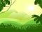 Landscape with Mountain and green field view. Vector illustration of sunrise in the tropical plants