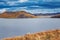 landscape, mountain in a lake blue and yellow, Lake MÃ½vatn in autumn colors, Iceland