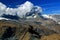 Landscape with a mountain Matterhorn view partially covered by clouds on a mountain Gornergrat in southern Switzerland