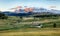 Landscape in mountain pasture and peak, Alpe di Siusi, Dolomites