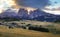 Landscape in mountain pasture and peak, Alpe di Siusi, Dolomites