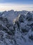 Landscape of mountain ridge in snow rime on a beautiful sunny and frosty day. Tatra Mountains