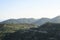 Landscape of a mountainous area with olive tree plantations.