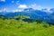 Landscape of mountains of Alps in summer with gondola lift in Portes du Soleil, Switzerland